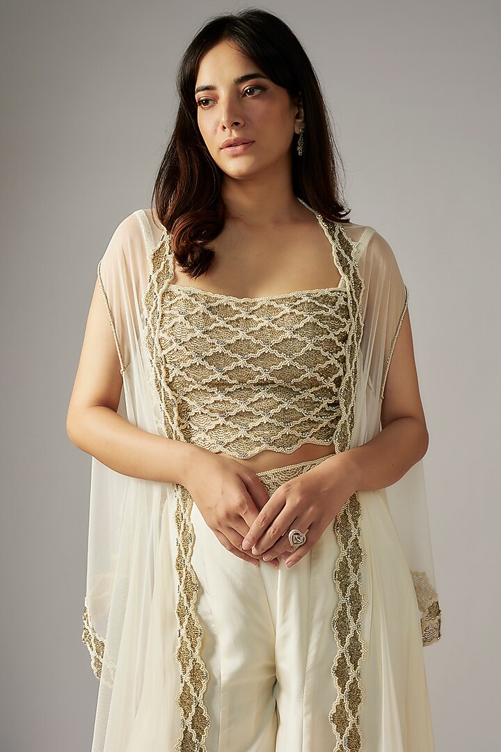 Ivory Net Cutdana Work Cape Set by Malasa at Pernia's Pop Up Shop