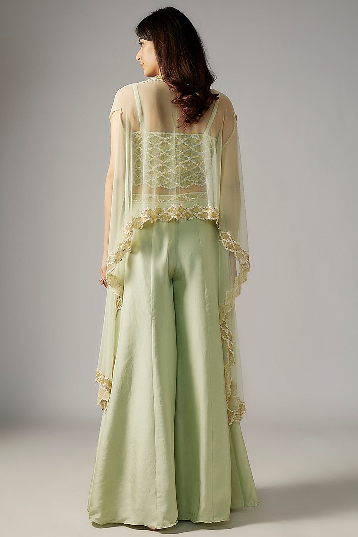 Seafoam Net Cutdana Work Cape Set by Malasa at Pernia's Pop Up Shop