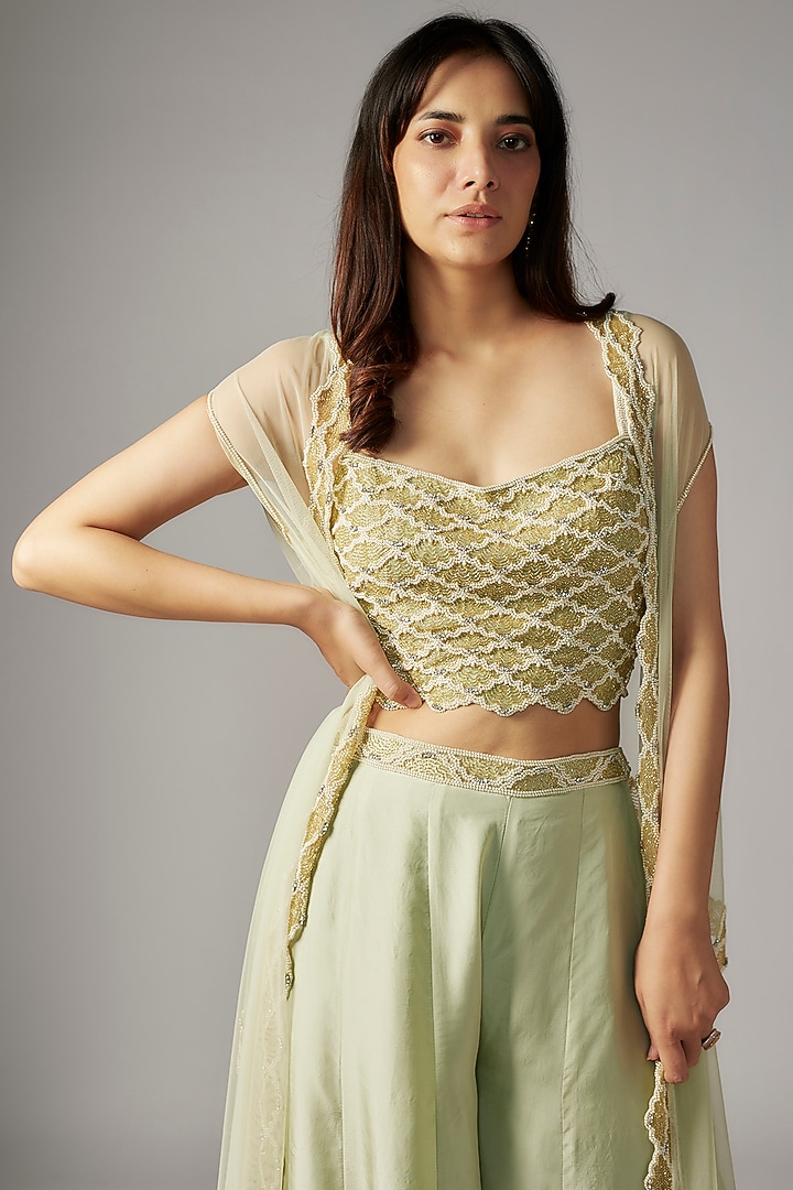Seafoam Net Cutdana Work Cape Set by Malasa at Pernia's Pop Up Shop