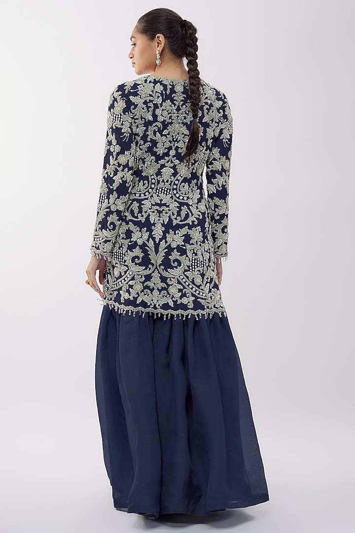 Blue Organza Bridal Sharara Set by Malasa at Pernia's Pop Up Shop