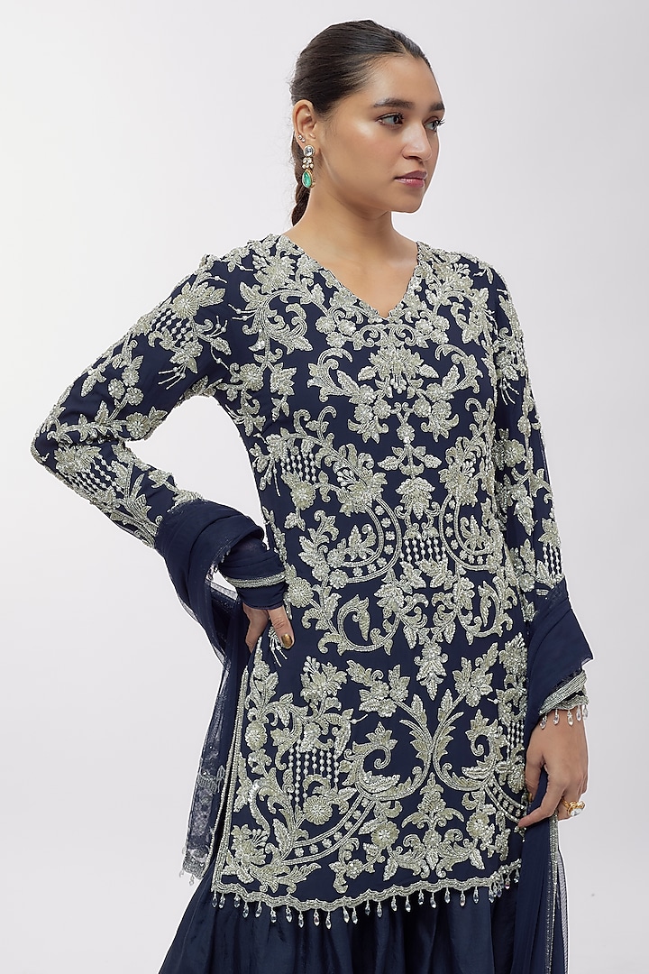 Blue Organza Bridal Sharara Set by Malasa at Pernia's Pop Up Shop