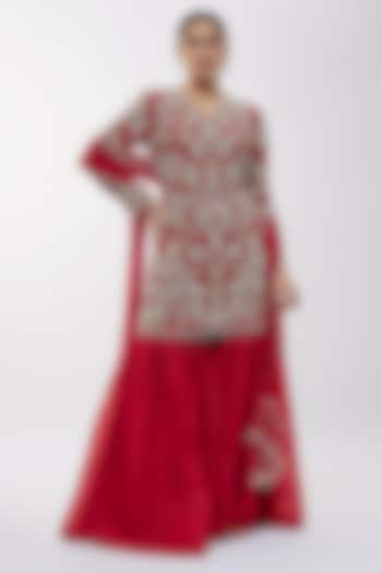 Red Organza Sharara Set by Malasa at Pernia's Pop Up Shop