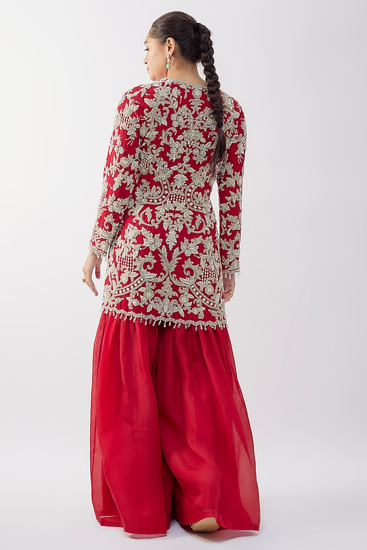 Red Organza Bridal Sharara Set by Malasa at Pernia's Pop Up Shop