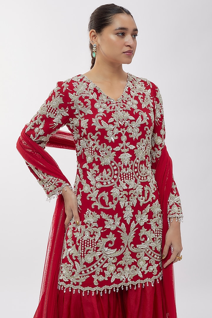Red Organza Bridal Sharara Set by Malasa at Pernia's Pop Up Shop