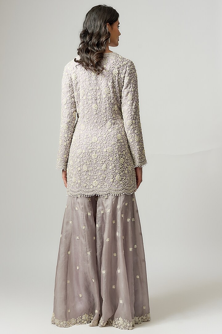 Lilac Organza Pearl & Cutdana Work Bridal Sharara Set by Malasa at Pernia's Pop Up Shop