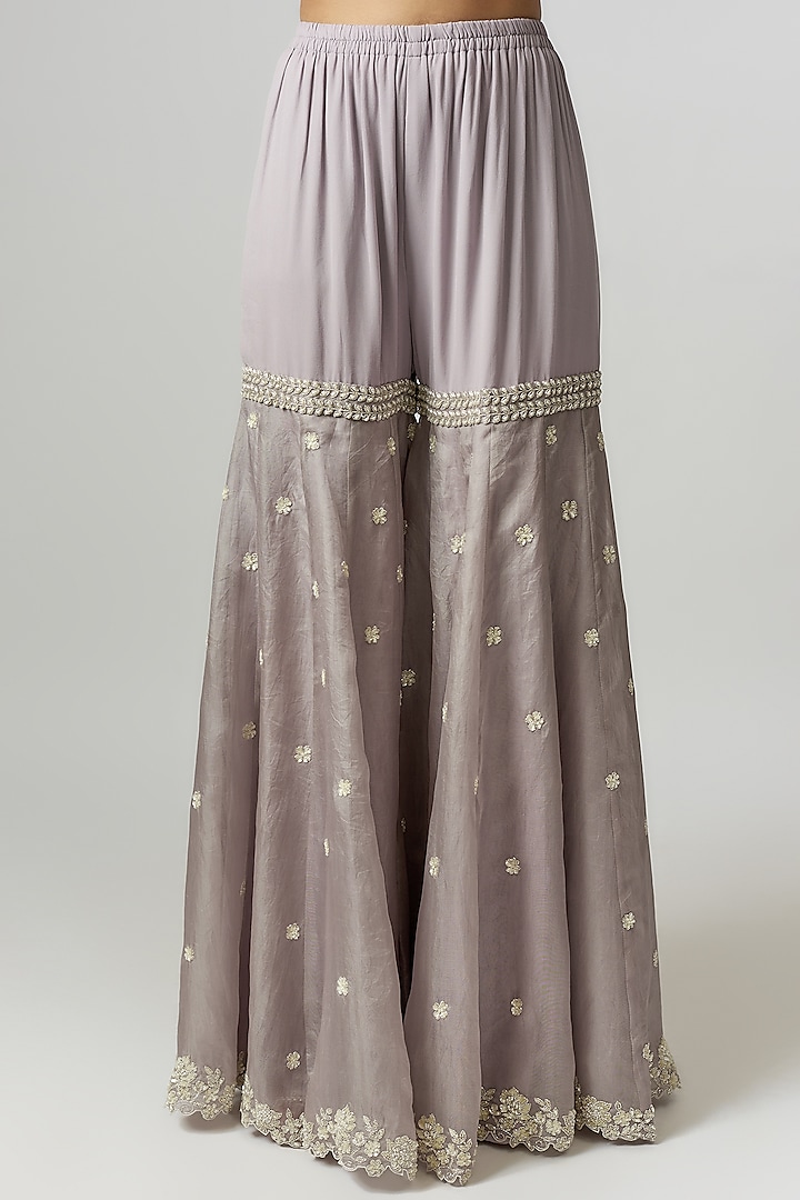 Lilac Organza Pearl & Cutdana Work Bridal Sharara Set by Malasa at Pernia's Pop Up Shop