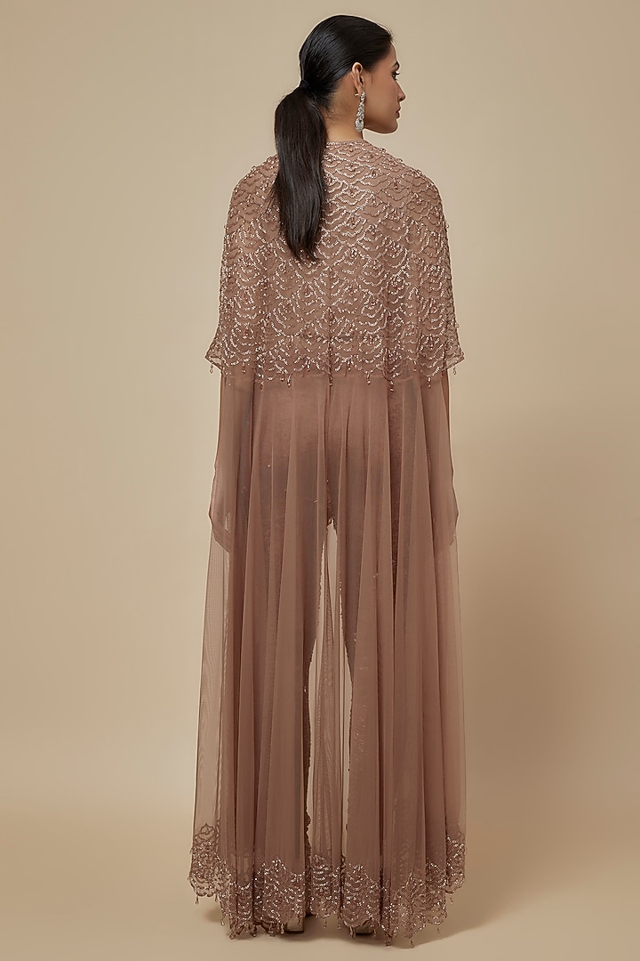 Champagne Net Cutdana Work Cape Set by Malasa at Pernia's Pop Up Shop