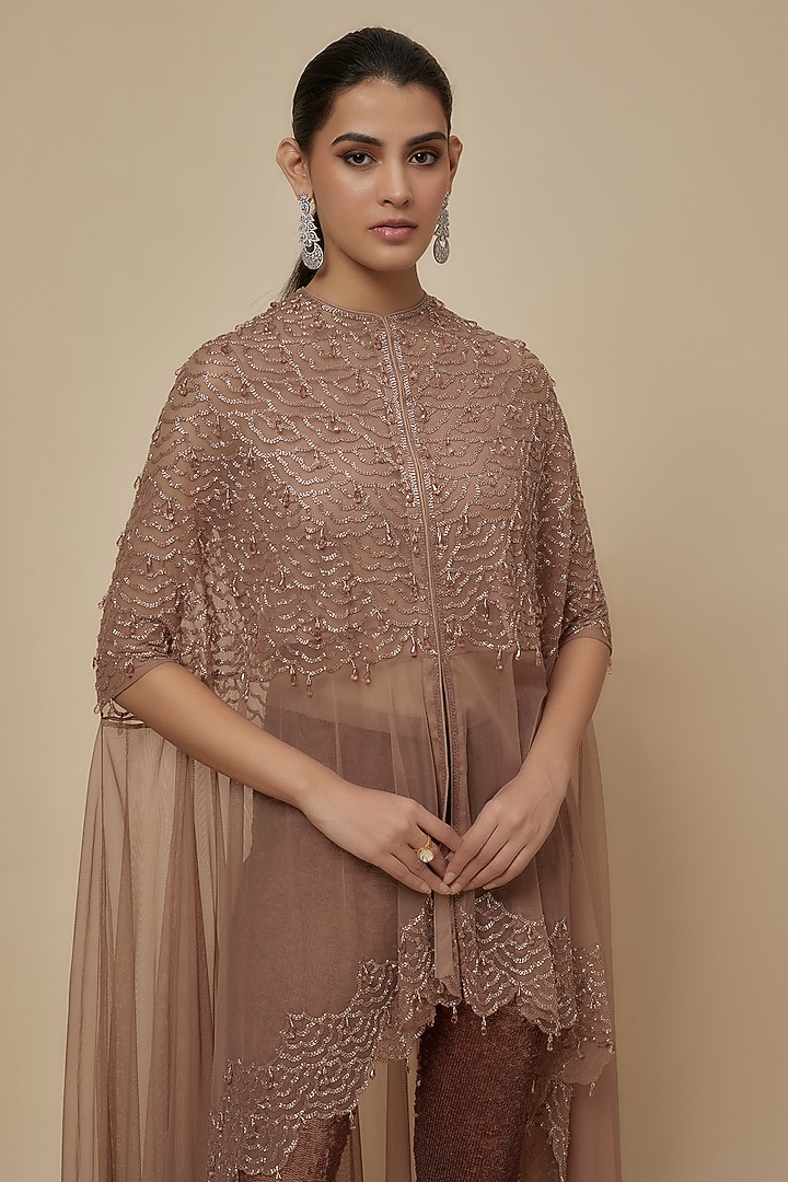 Champagne Net Cutdana Work Cape Set by Malasa at Pernia's Pop Up Shop