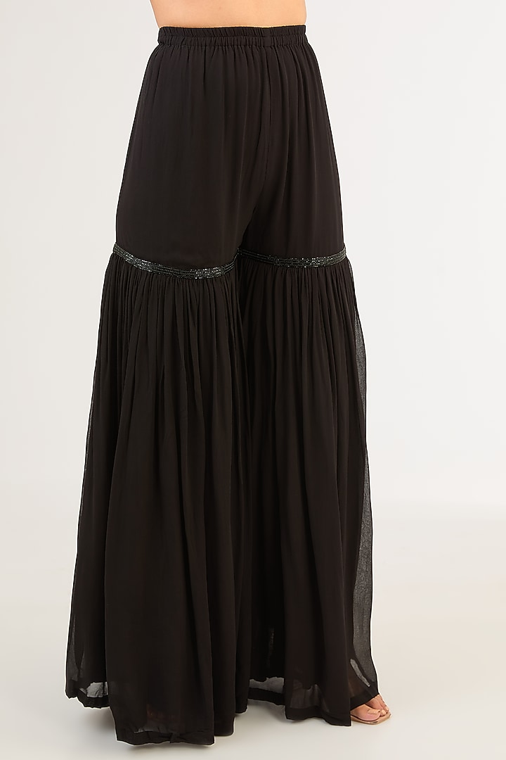 Black Georgette Cutdana Work Jacket Set by Malasa at Pernia's Pop Up Shop