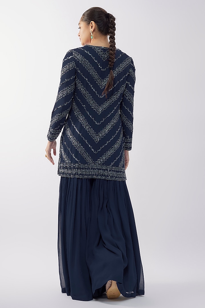 Blue Georgette Bridal Sharara Set by Malasa at Pernia's Pop Up Shop