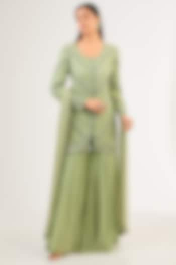 Sage Green Georgette Cutdana Work Jacket Set by Malasa at Pernia's Pop Up Shop