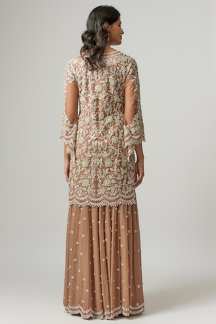 Champagne Georgette Pearl & Cutdana Work Bridal Sharara Set by Malasa at Pernia's Pop Up Shop