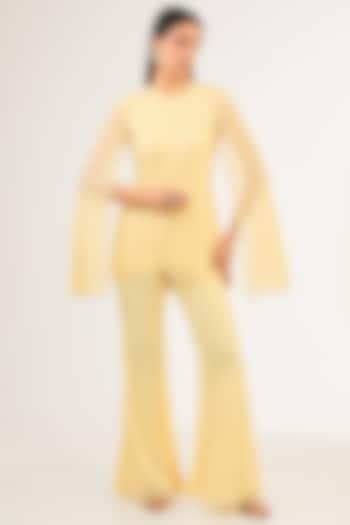 Yellow Net Pearl & Cutdana Work Jacket Set by Malasa at Pernia's Pop Up Shop