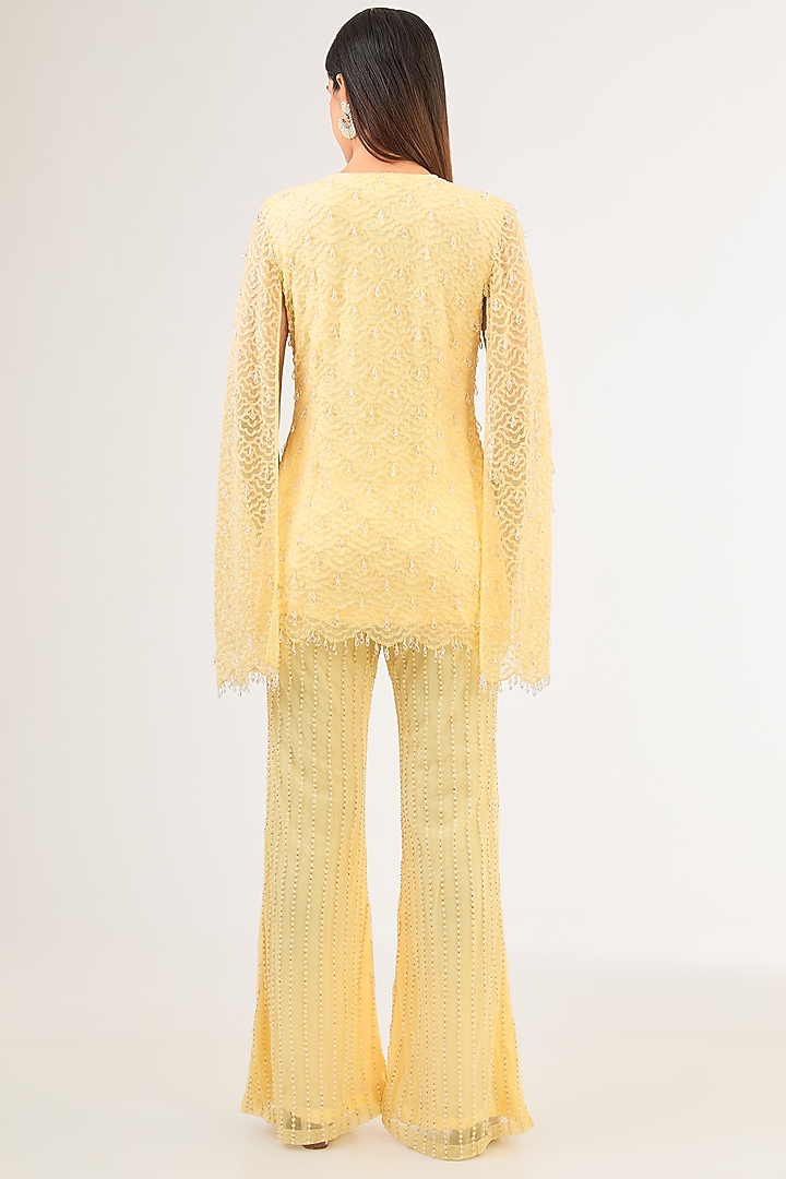Yellow Net Pearl & Cutdana Work Jacket Set by Malasa at Pernia's Pop Up Shop