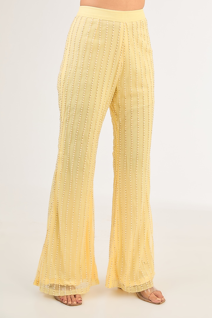 Yellow Net Pearl & Cutdana Work Jacket Set by Malasa at Pernia's Pop Up Shop
