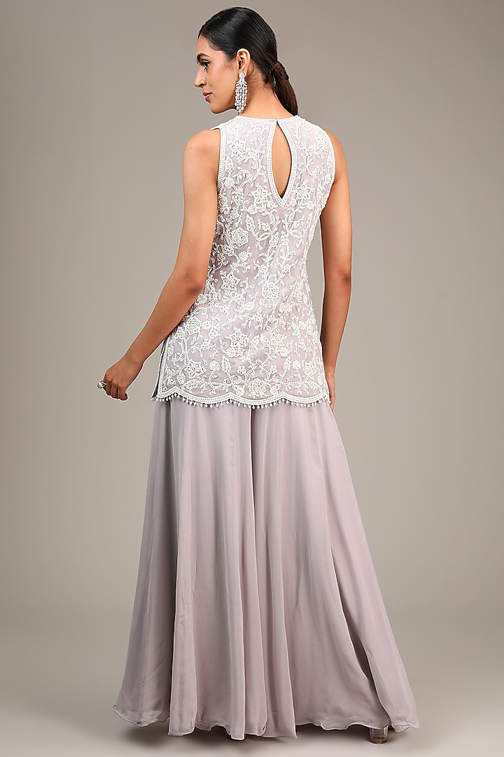 Lilac Georgette Wedding Sharara Set by Malasa at Pernia's Pop Up Shop