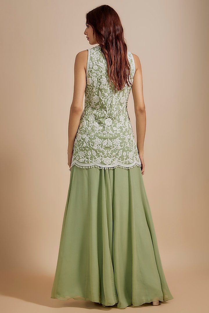 Sage Green Georgette Wedding Sharara Set by Malasa at Pernia's Pop Up Shop