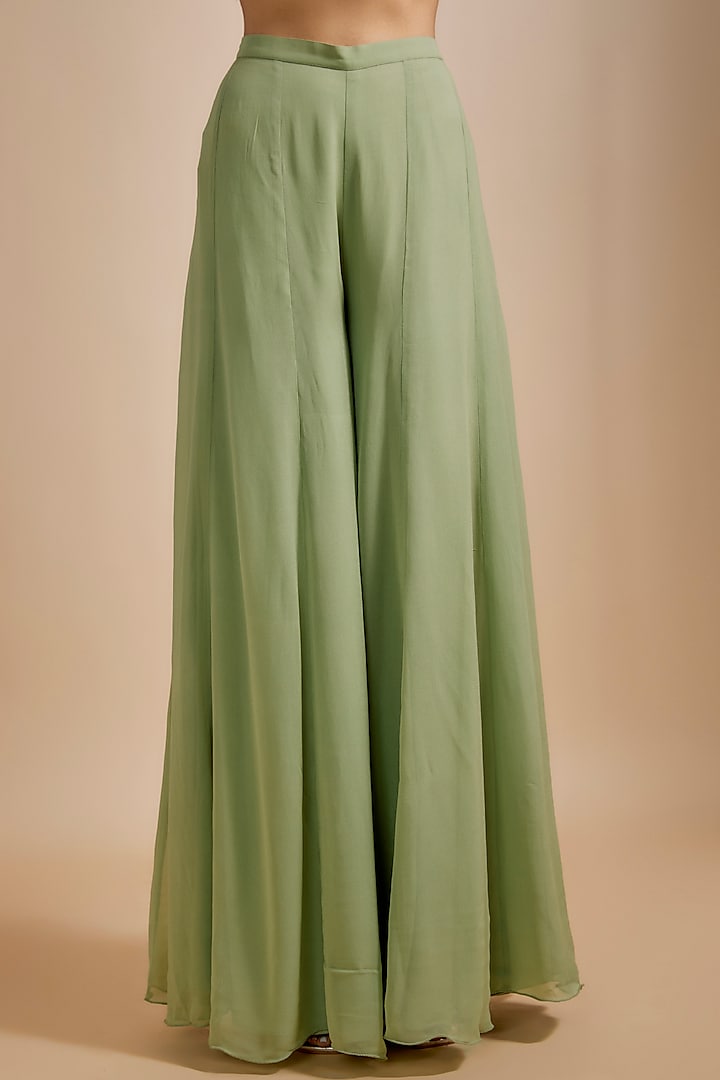 Sage Green Georgette Wedding Sharara Set by Malasa at Pernia's Pop Up Shop