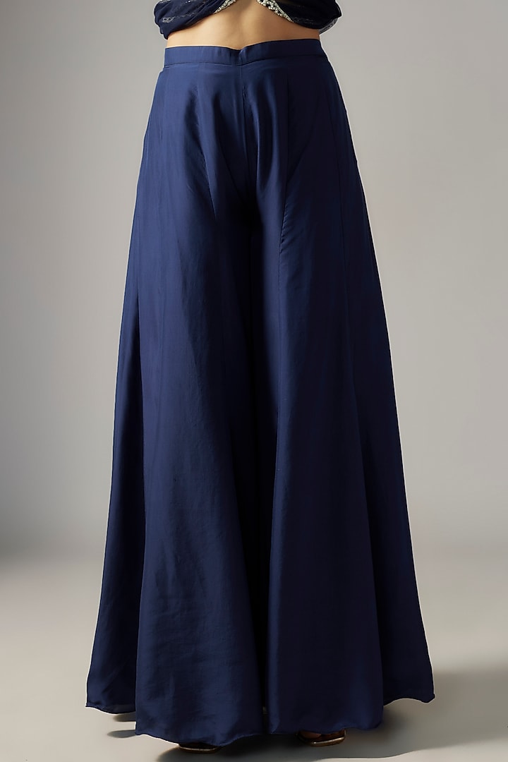 Blue Satin Silk Wedding Sharara Set by Malasa at Pernia's Pop Up Shop