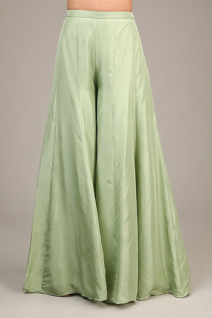 Sage Green Satin Silk Wedding Sharara Set by Malasa at Pernia's Pop Up Shop