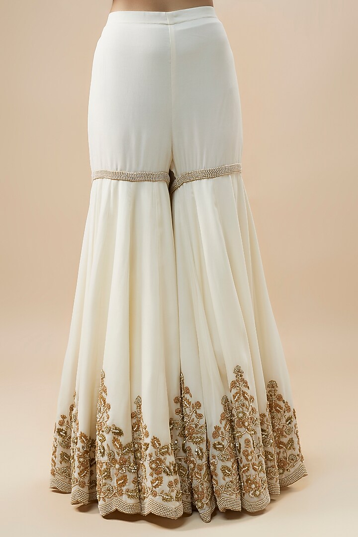 Cream Georgette Pearl & Threadwork Bridal Sharara Set by Malasa at Pernia's Pop Up Shop