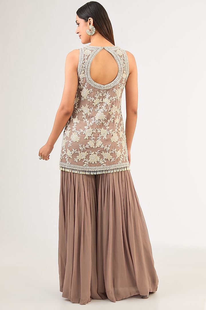 Champagne Georgette Pearl & Cutdana Work Kurta Set by Malasa at Pernia's Pop Up Shop