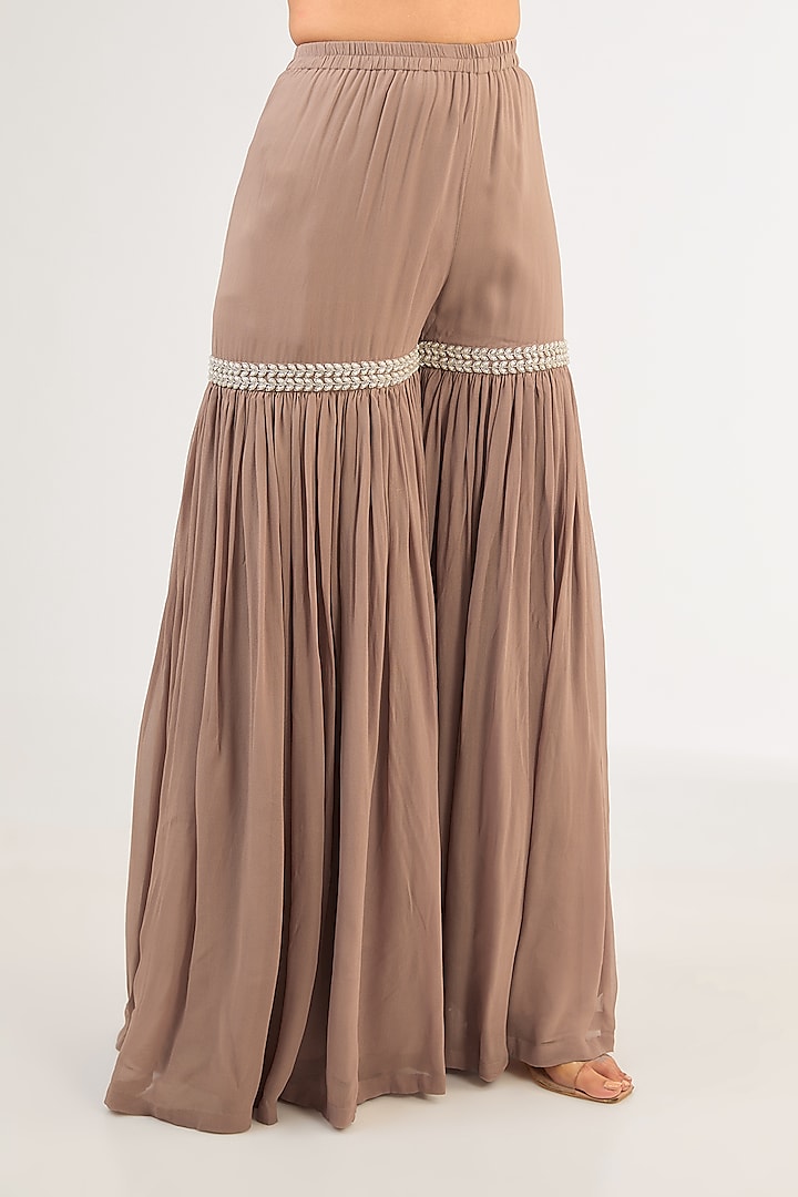 Champagne Georgette Pearl & Cutdana Work Kurta Set by Malasa at Pernia's Pop Up Shop