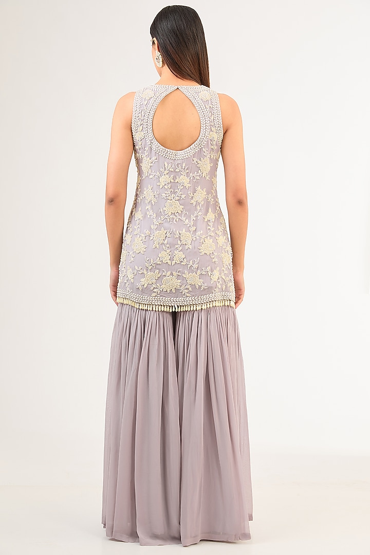 Lilac Georgette Pearl & Cutdana Work Kurta Set by Malasa at Pernia's Pop Up Shop