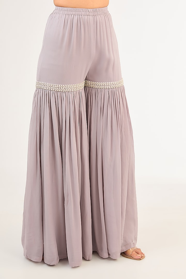 Lilac Georgette Pearl & Cutdana Work Kurta Set by Malasa at Pernia's Pop Up Shop