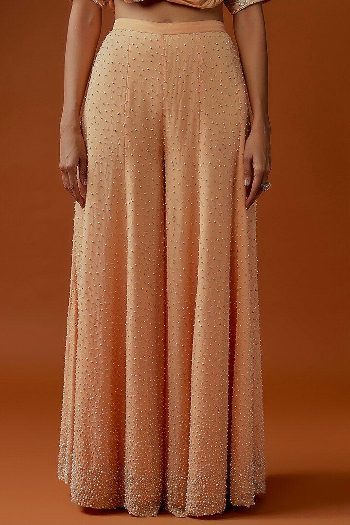 Peach Georgette Pearl Embroidered Bridal Sharara Set by Malasa at Pernia's Pop Up Shop