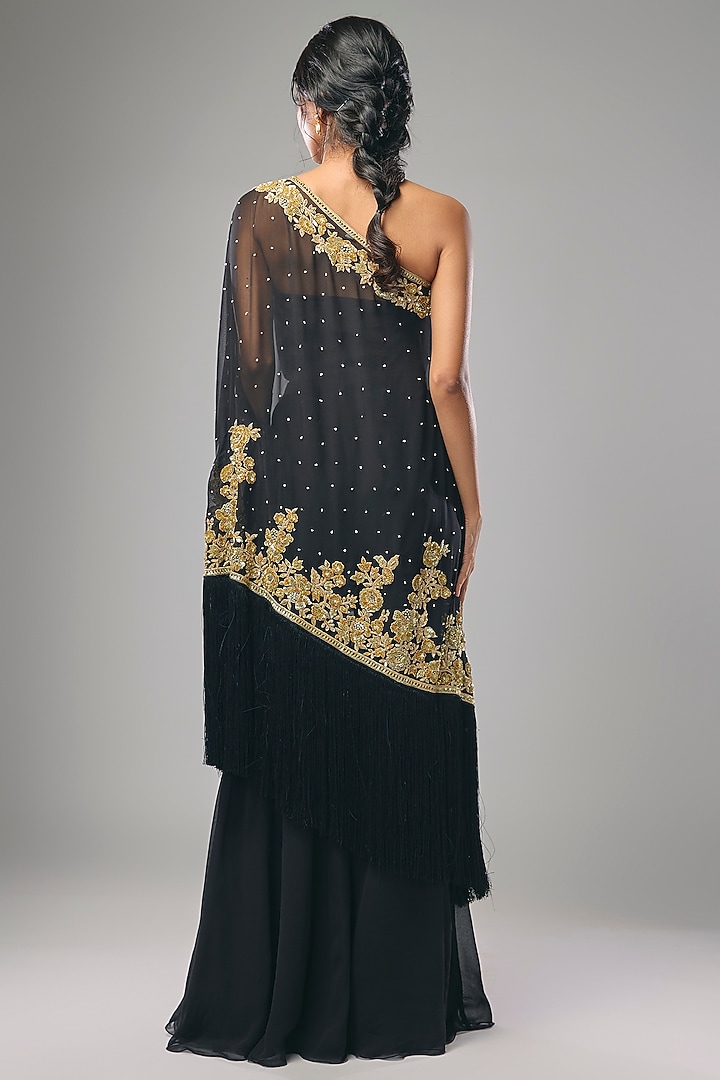 Black Georgette Thread & Cutdana Work Wedding Sharara Set by Malasa at Pernia's Pop Up Shop
