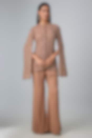 Champagne Georgette Cutdana Work Jacket Set by Malasa at Pernia's Pop Up Shop