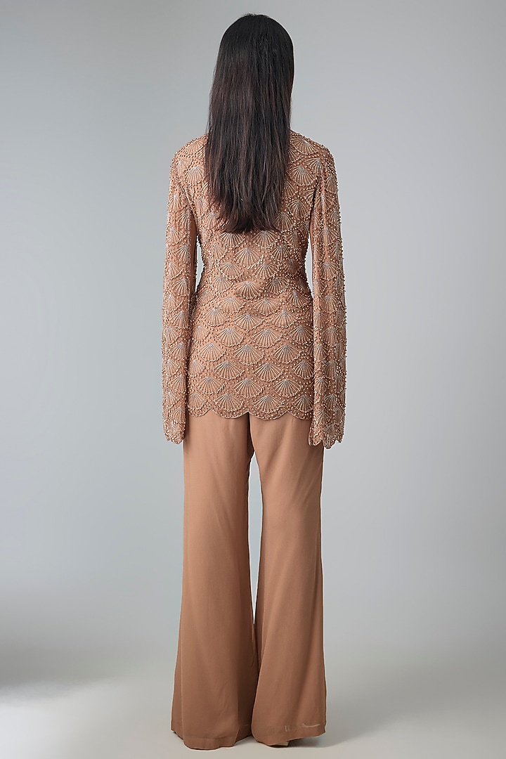 Champagne Georgette Cutdana Work Jacket Set by Malasa at Pernia's Pop Up Shop