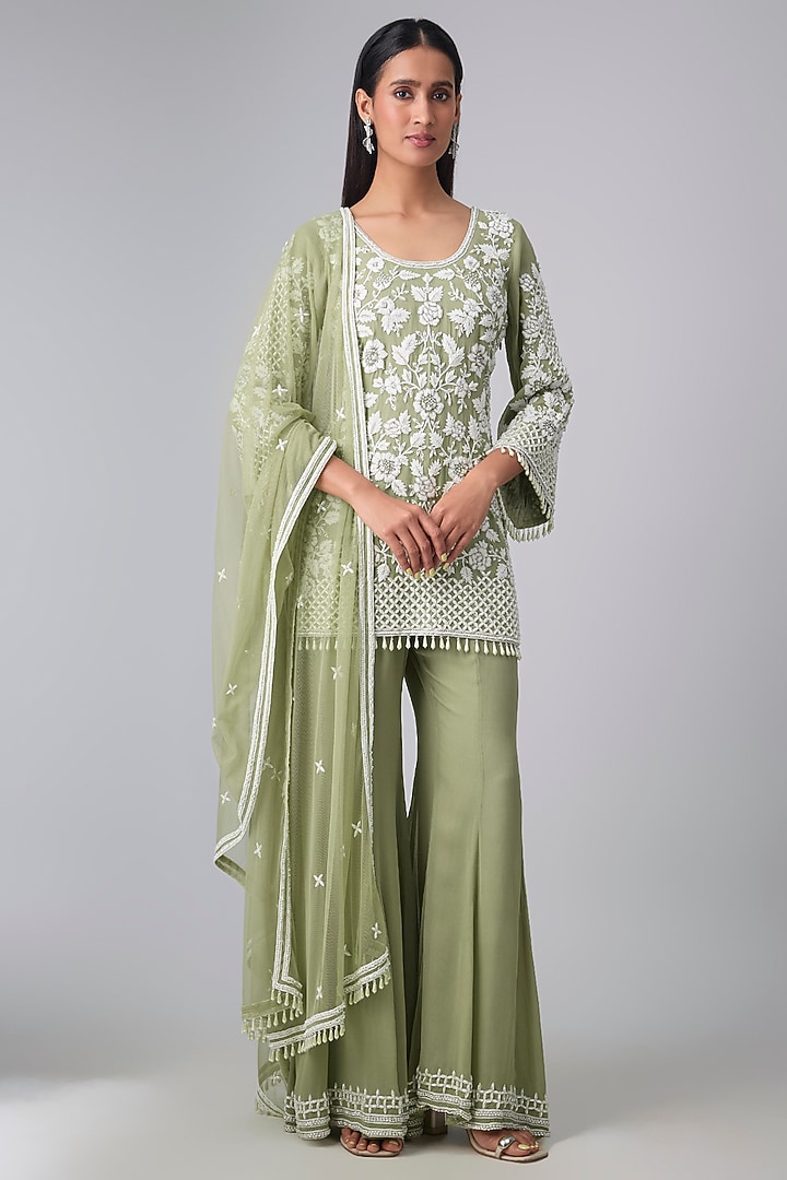 Sage Georgette Bridal Sharara Set by Malasa at Pernia's Pop Up Shop