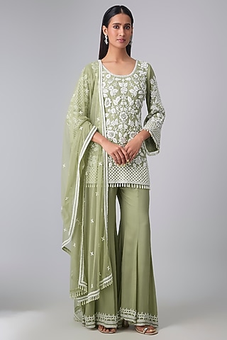 Sage Georgette Sharara Set by Malasa
