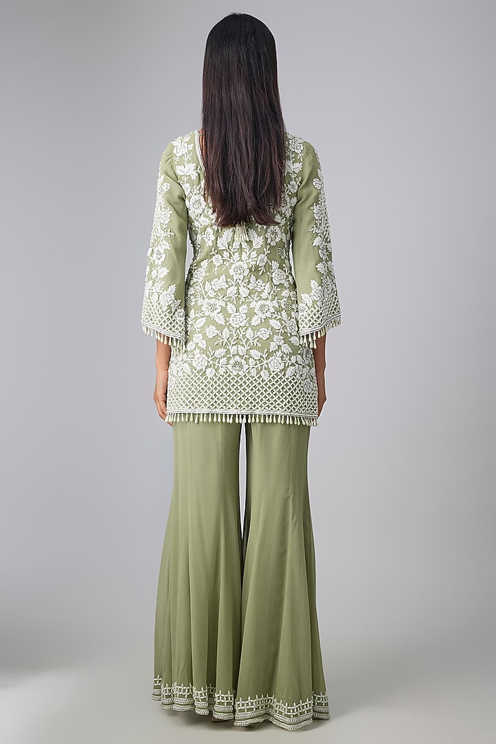 Sage Georgette Bridal Sharara Set by Malasa at Pernia's Pop Up Shop
