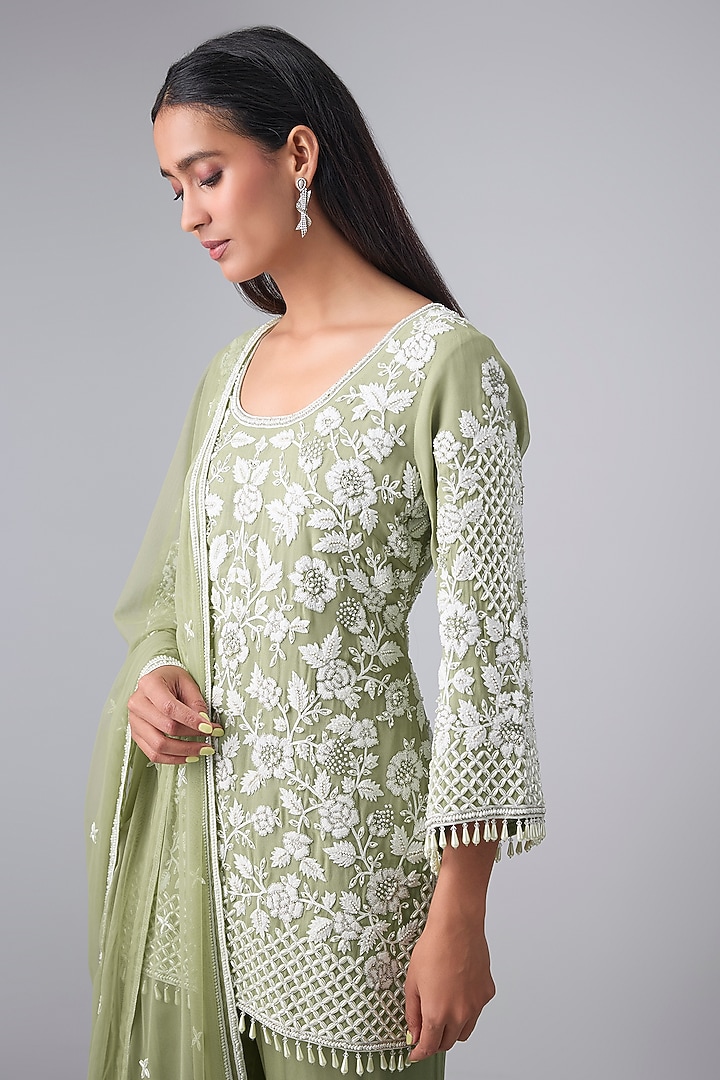 Sage Georgette Bridal Sharara Set by Malasa at Pernia's Pop Up Shop