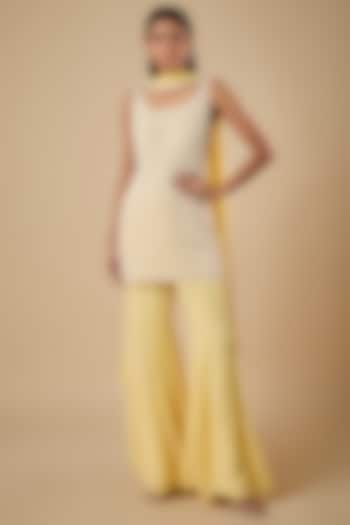 Yellow Georgette Wedding Sharara Set by Malasa at Pernia's Pop Up Shop