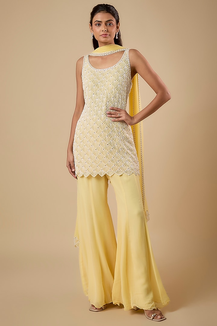 Yellow Georgette Wedding Sharara Set by Malasa at Pernia's Pop Up Shop