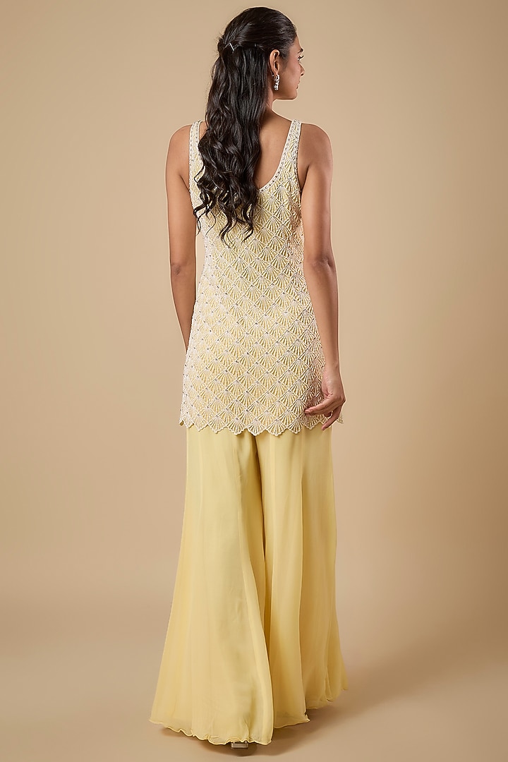 Yellow Georgette Wedding Sharara Set by Malasa at Pernia's Pop Up Shop