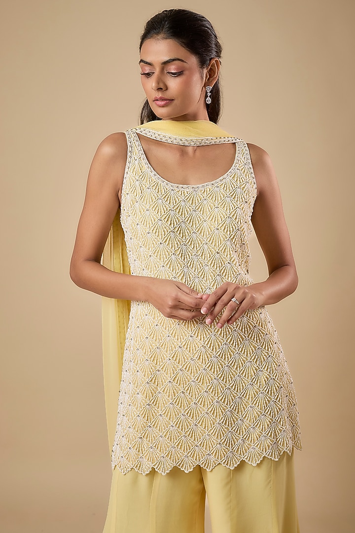 Yellow Georgette Wedding Sharara Set by Malasa at Pernia's Pop Up Shop