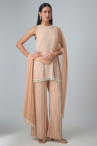 Pink Georgette Sharara Set by Malasa