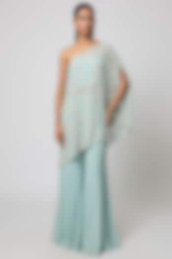Ice Blue Georgette Wedding Sharara Set by Malasa at Pernia's Pop Up Shop