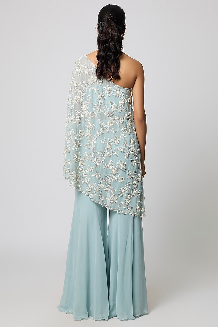 Ice Blue Georgette Wedding Sharara Set by Malasa at Pernia's Pop Up Shop