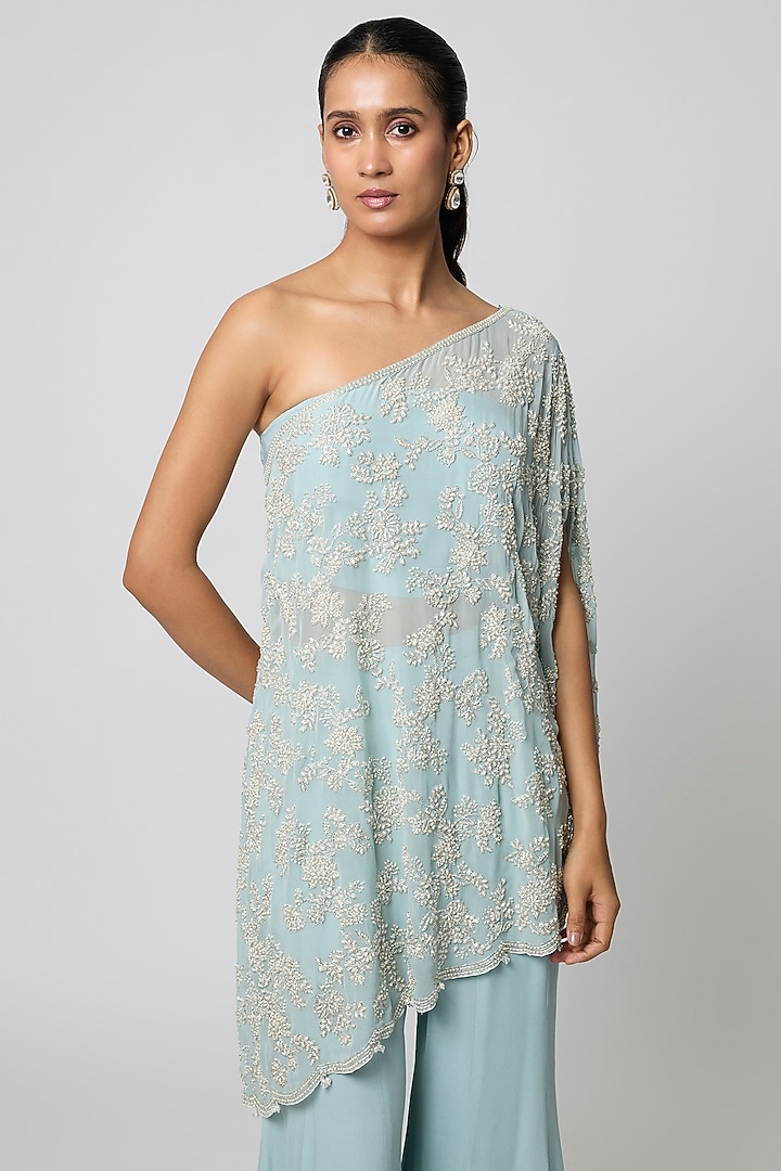 Ice Blue Georgette Wedding Sharara Set by Malasa at Pernia's Pop Up Shop