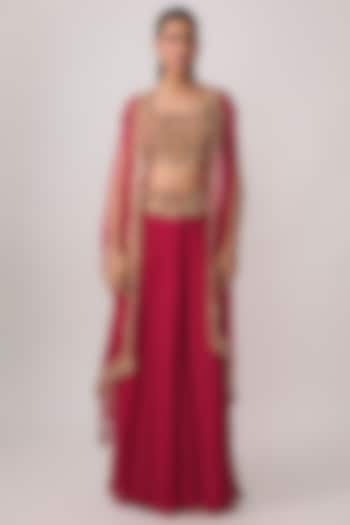 Hot Pink Organza Cutdana Work Cape Set by Malasa at Pernia's Pop Up Shop