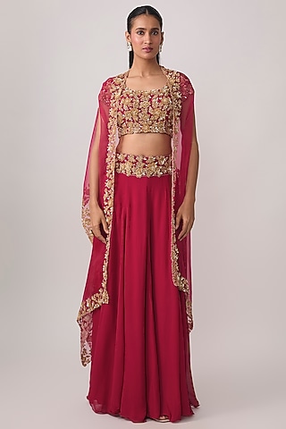 Hot Pink Organza Cutdana Work Cape Set by Malasa