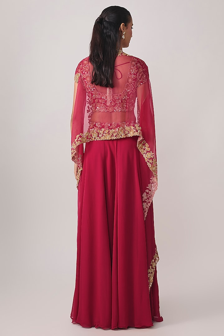 Hot Pink Organza Cutdana Work Cape Set by Malasa at Pernia's Pop Up Shop