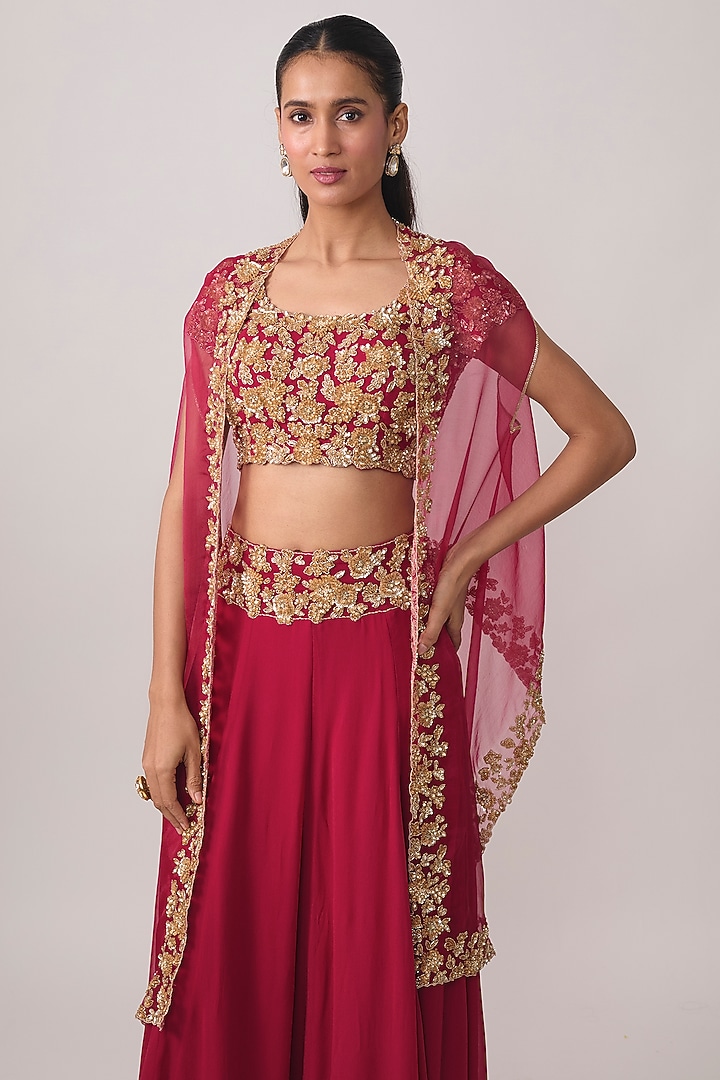 Hot Pink Organza Cutdana Work Cape Set by Malasa at Pernia's Pop Up Shop