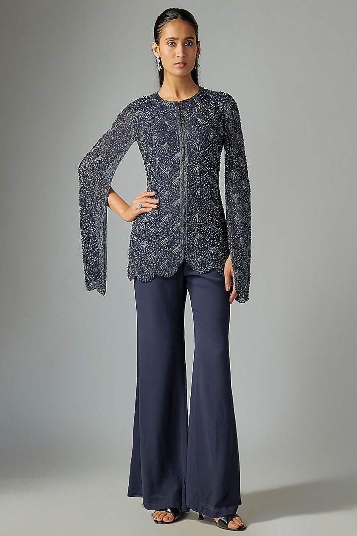 Navy Georgette Pant Set by Malasa at Pernia's Pop Up Shop